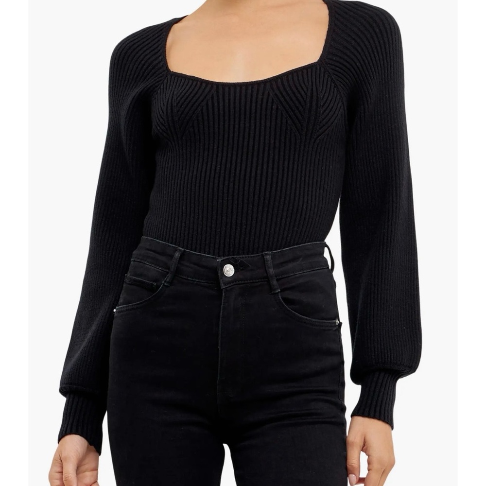 Endless Rose Black Ribbed Square Neck Sweater